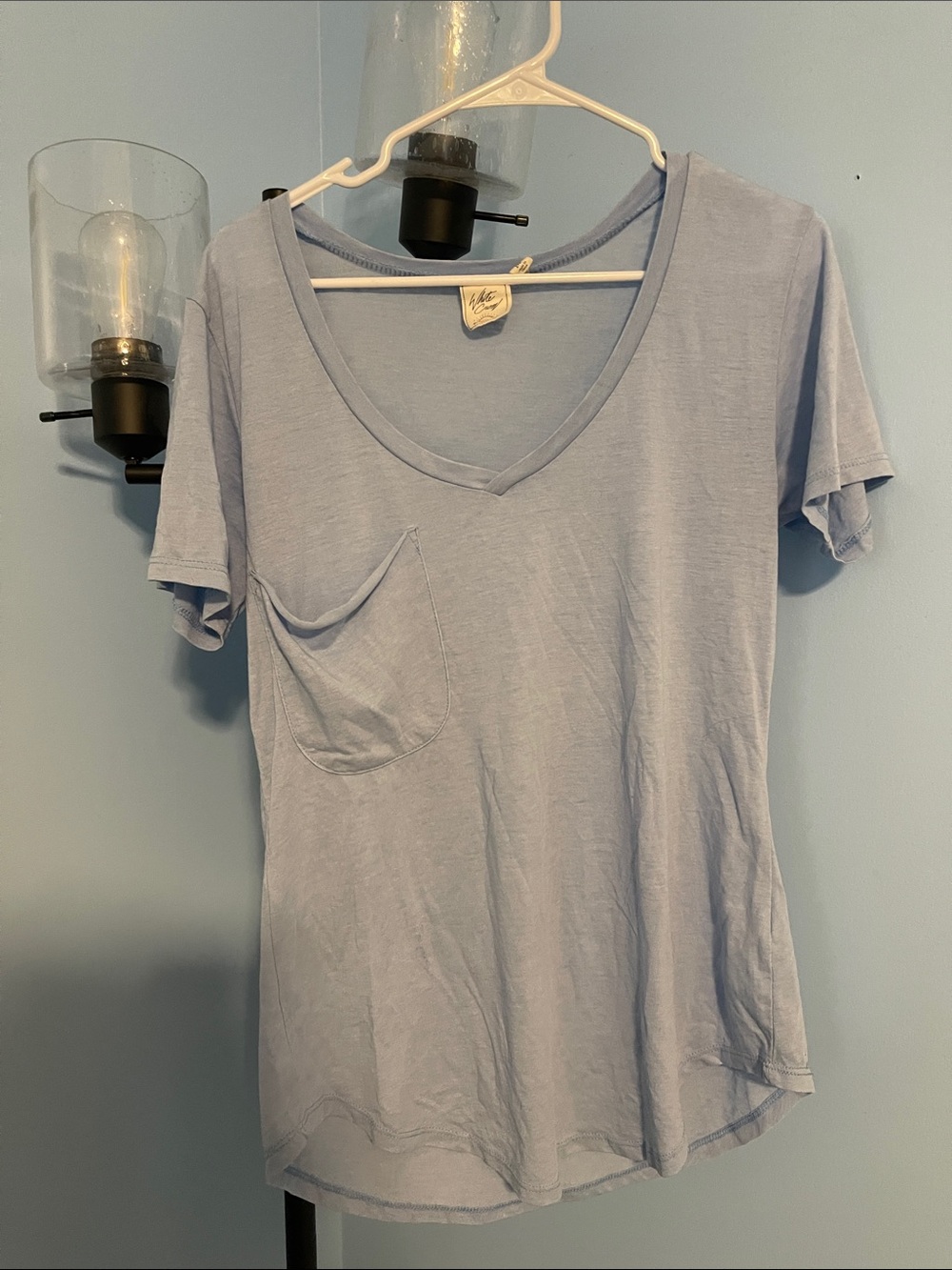 White Crow Light Blue V-Neck Pocket Tee